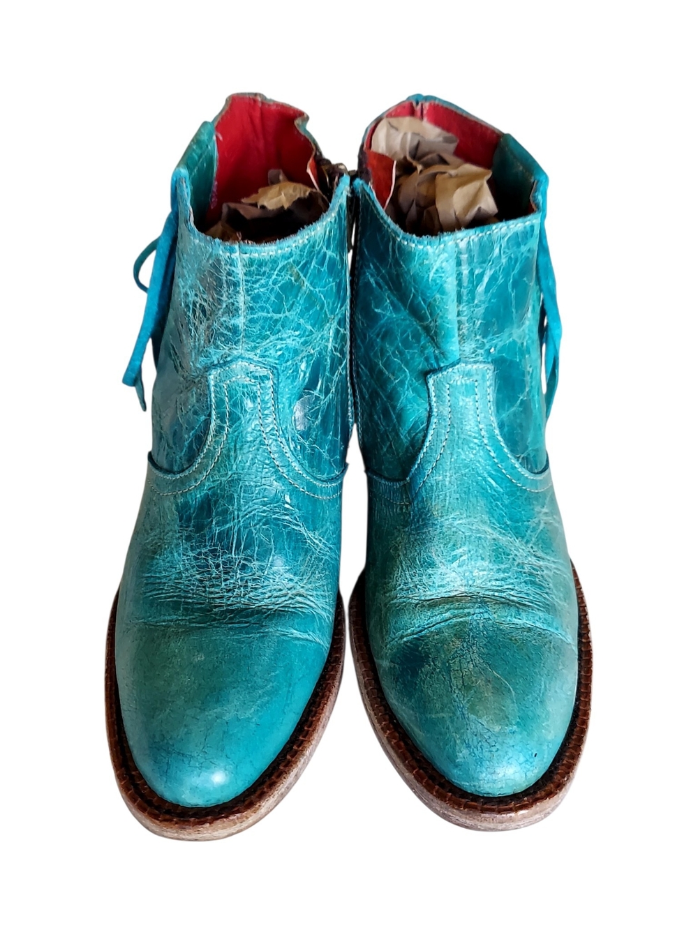 Ferrini Turquoise Teal Leather Fringe Western Ankle Boots 6.5 Coastal Cowgirl - Picture 4 of 12